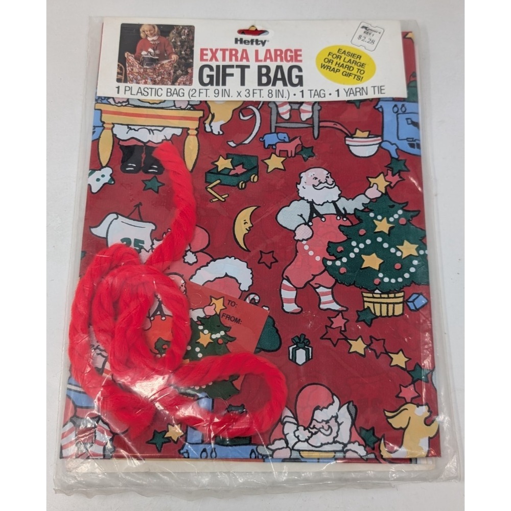 Vintage 1989 Hefty Extra Large Christmas Gift Bag Santa Claus 80s 1980s NEW OLD